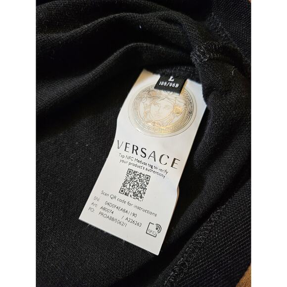 Versace Collection Polo Shirt Black Embroidered Short Sleeve Sz L - Picture 5 of 7